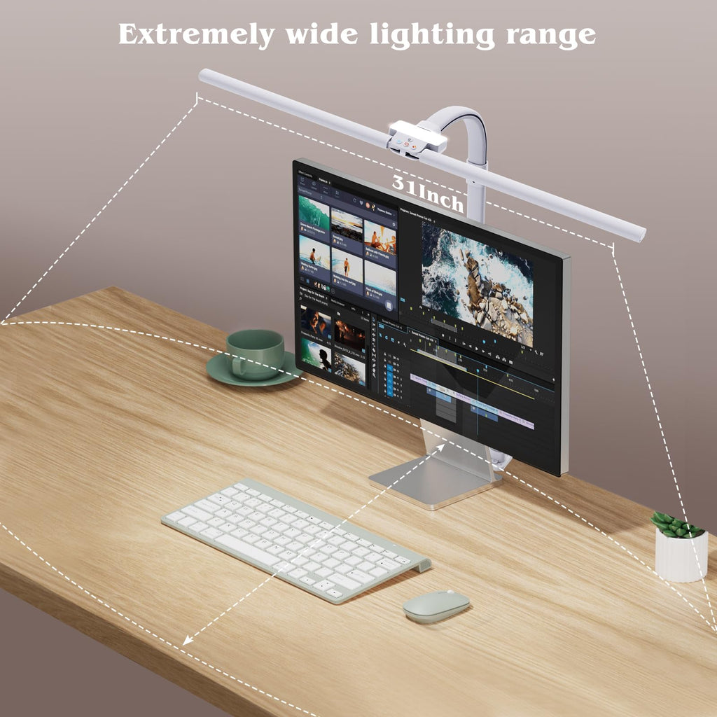 Led Desk Lamp for Office,24W Bright Eye-Caring Desk Light with Clamp,5 brightness and 5 temperatures Dimmable Workbench Task Light, Adjustable Gooseneck Table Lamp for Monitor Study(white)
