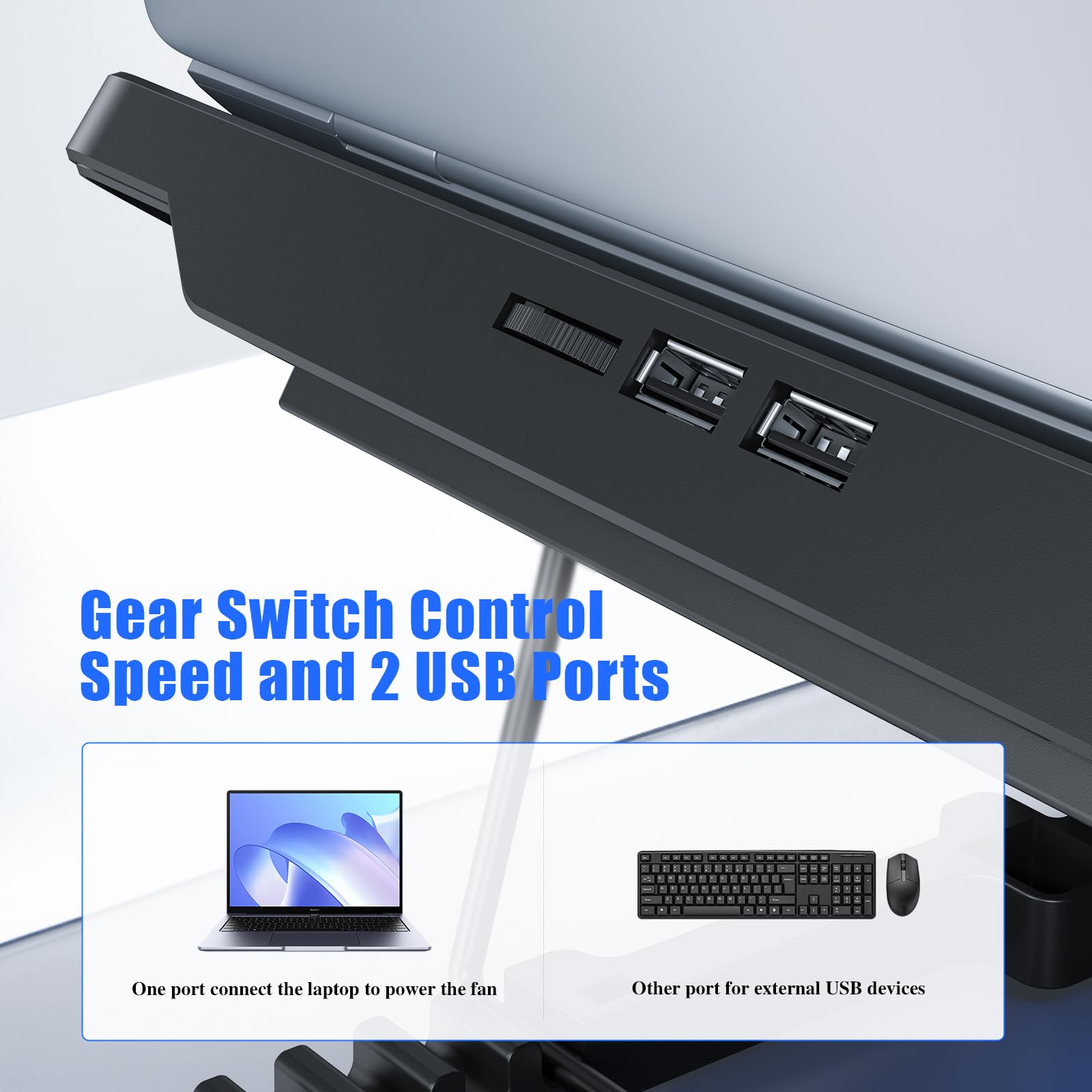 Laptop Cooling Pad, Laptop Cooler with 8 Quiet Fans for 12-17 Inch Gaming Laptop Fan Cooling Pad Stable Stand 7 Height & Wind Speed Adjustable, 2 USB Port & Phone Holder