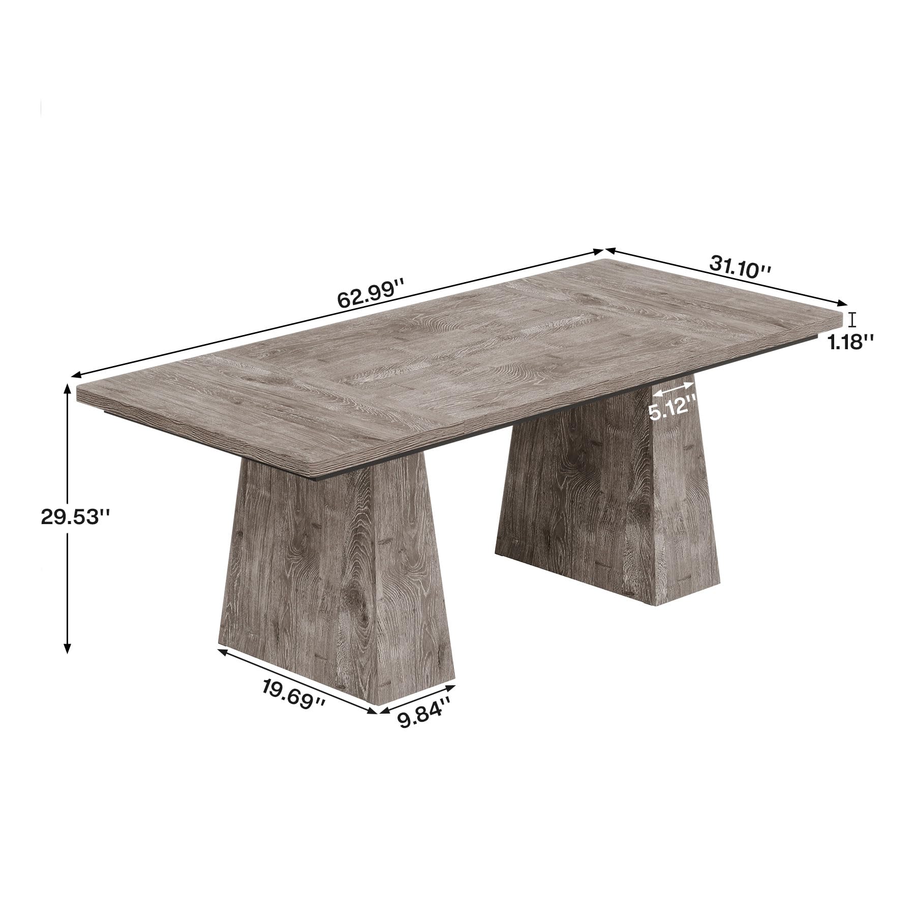 63-Inch Executive Desk, Large Office Computer Desk with Double Pedestal, Modern Simple Workstations Writing Table Conference Table Business Furniture for Home Office, Grey