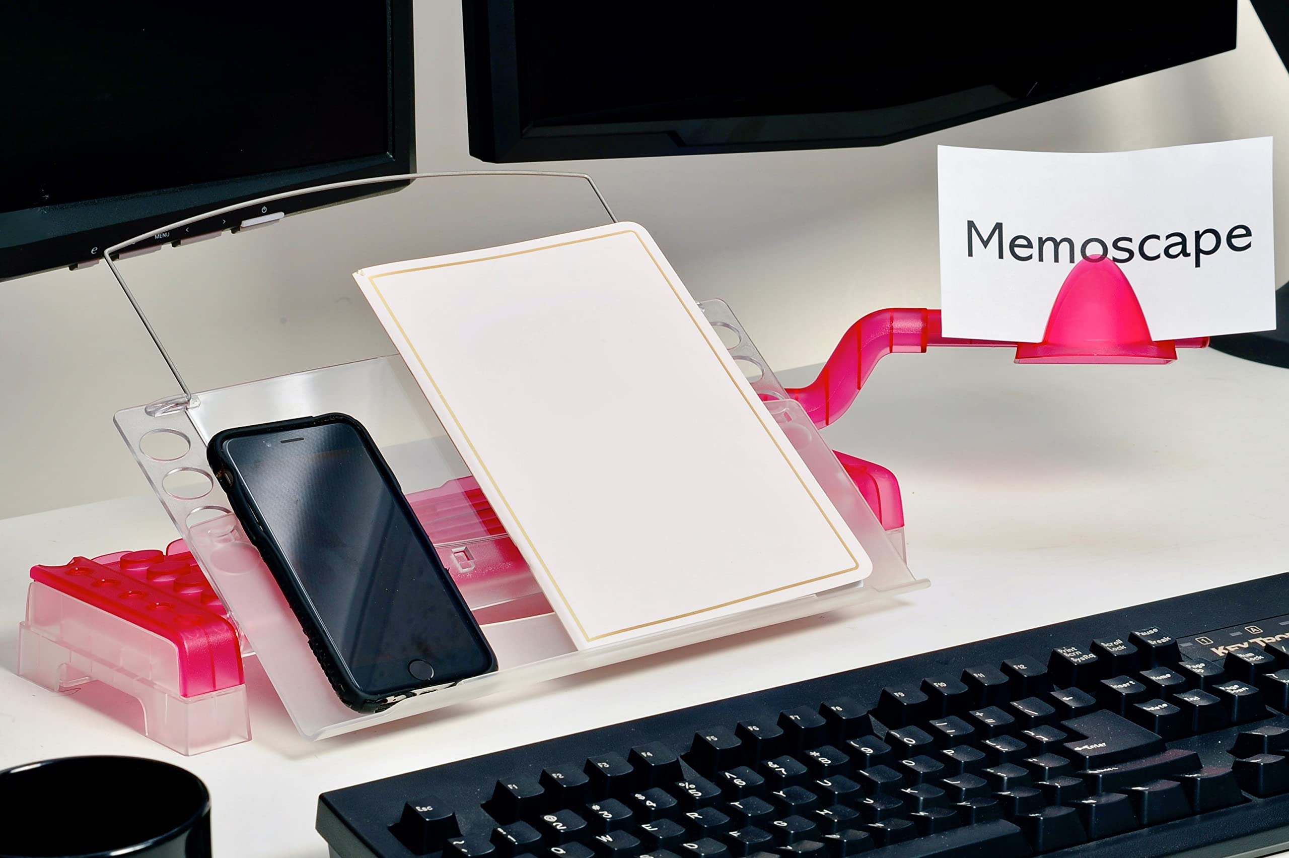 Adjustable in-Line Document Holder for Typing | Reduces Neck Strain, Improves Focus, Boosts Desk Organization, and Workflow | Paper Holder Stand for Desk and Home Office - Pink