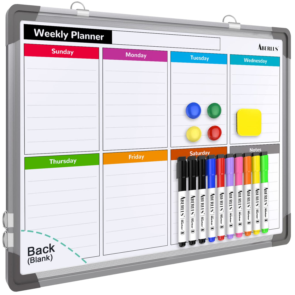 Weekly Calendar Whiteboard for Wall, 16x12 Inches Dry Erase Board, Small Magnetic White Board, Double-Sided Hanging Board for Office School Home Kitchen, Portable Board for Drawing Planning To Do List