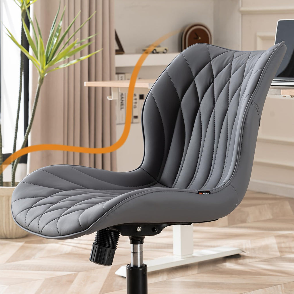 Armless Desk Chair Comfy Office Chair with Wheels HomeTask Chair Adjustable Computer Chairs Modern PU Leather Swivel Chairs Upholstered Makeup Vanity Chair(Grayish Purple)