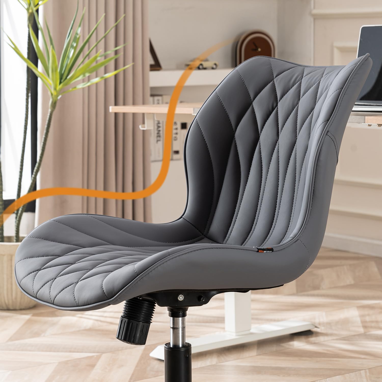 Armless Desk Chair Comfy Office Chair with Wheels HomeTask Chair Adjustable Computer Chairs Modern PU Leather Swivel Chairs Upholstered Makeup Vanity Chair(Grayish Purple)