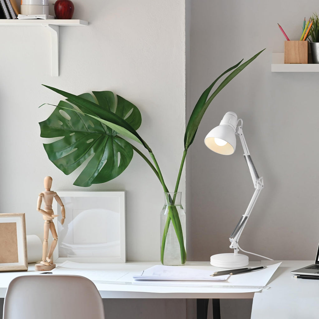 28" Swing Arm Architect Desk Lamp, Matte White, Rotary Switch on Shade, Partially Adjustable Arm, Modern Lighting for Bedroom or Office, Timeless, Indoor Lights
