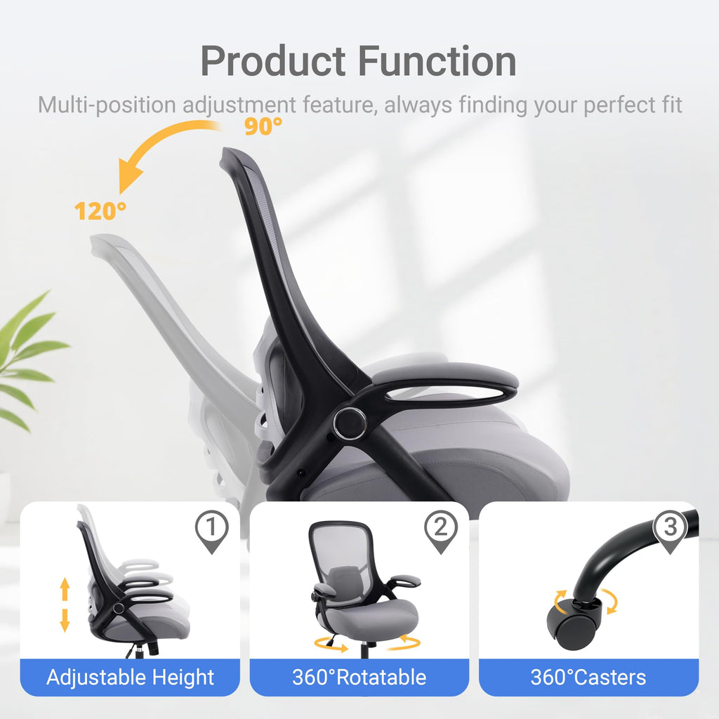400lbs Heavy Duty Office Chair, 5" Thickened Seat Ergonomic Desk Chair with Adjustable Armrests, Home Office Computer Chairs for Long Hours Mesh Executive Chair(Dark Grey)