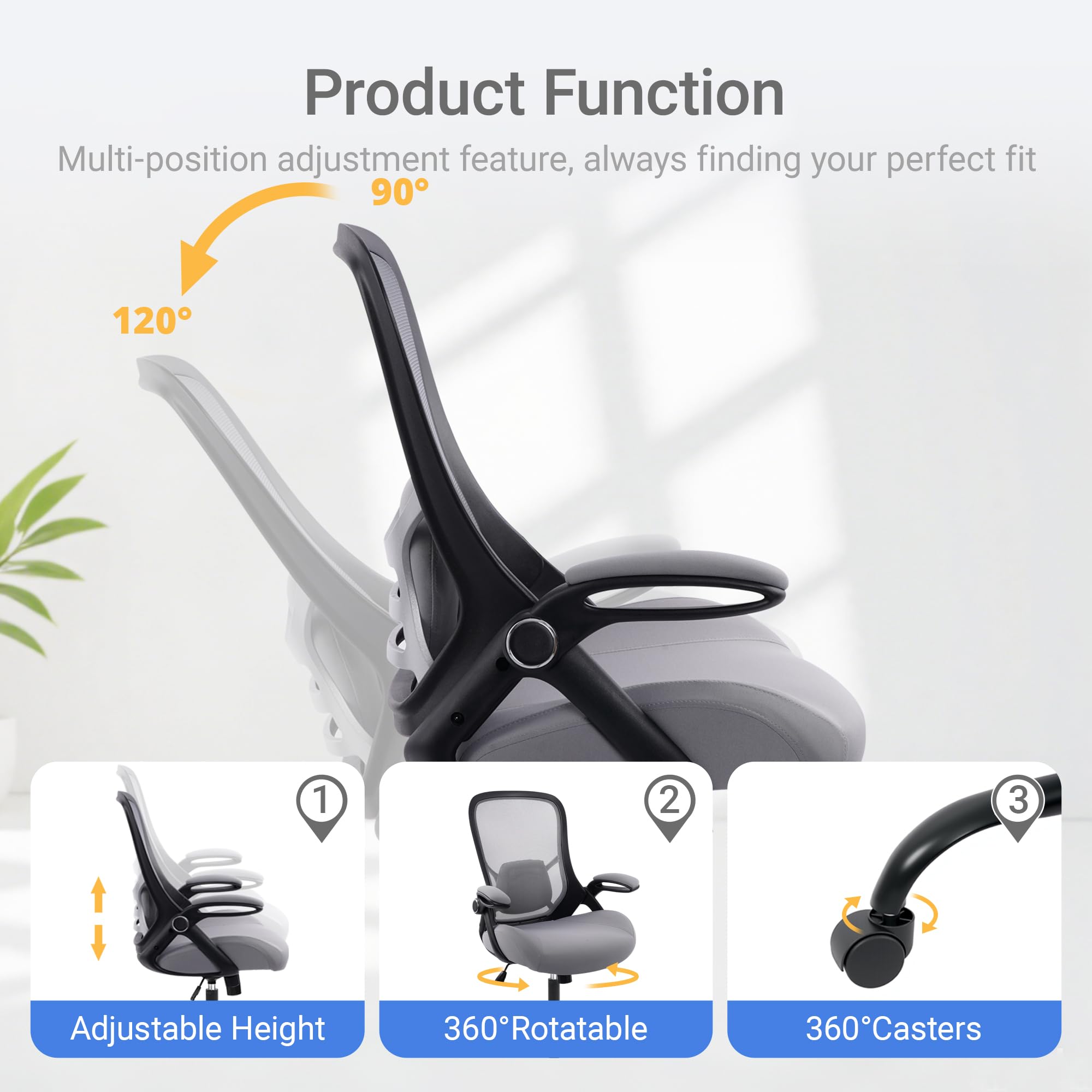 400lbs Heavy Duty Office Chair, 5" Thickened Seat Ergonomic Desk Chair with Adjustable Armrests, Home Office Computer Chairs for Long Hours Mesh Executive Chair(Dark Grey)