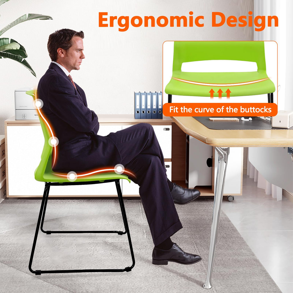 Set of 4, Stackable Guest Reception Chairs, Stacking Office Chair with Ergonomic Lumbar Support & Metal Legs, Plastic Desk Chairs for Conference School Church Waiting Meeting Break Room, Green