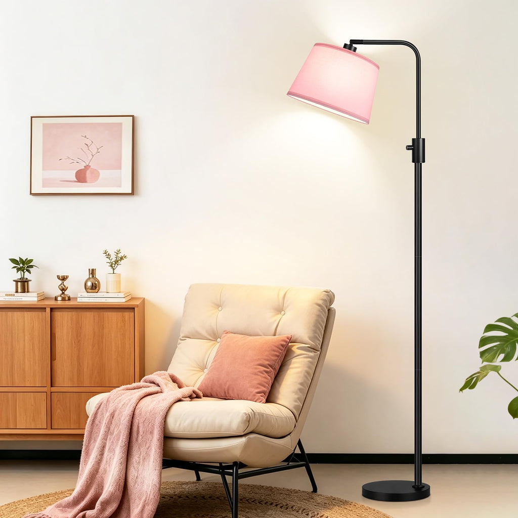 Floor Lamp, 1000 Lumens LED Edison Bulb Included, Arc Black Floor Lamps for Living Room Modern Standing Lamp with Pink Shade, Tall Lamps for Living Room Bedroom Office Dining Room