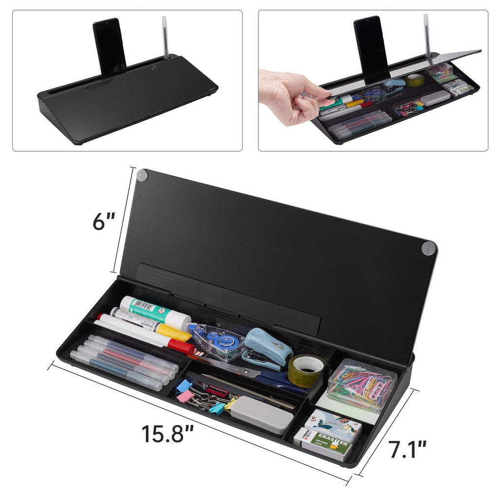 Desktop Whiteboard Dry-Erase-Board - Computer Keyboard Stand White Board Surface Pad with Drawer, Desk Organizers with Accessories for Office, Home, School Supplies - Complete Black