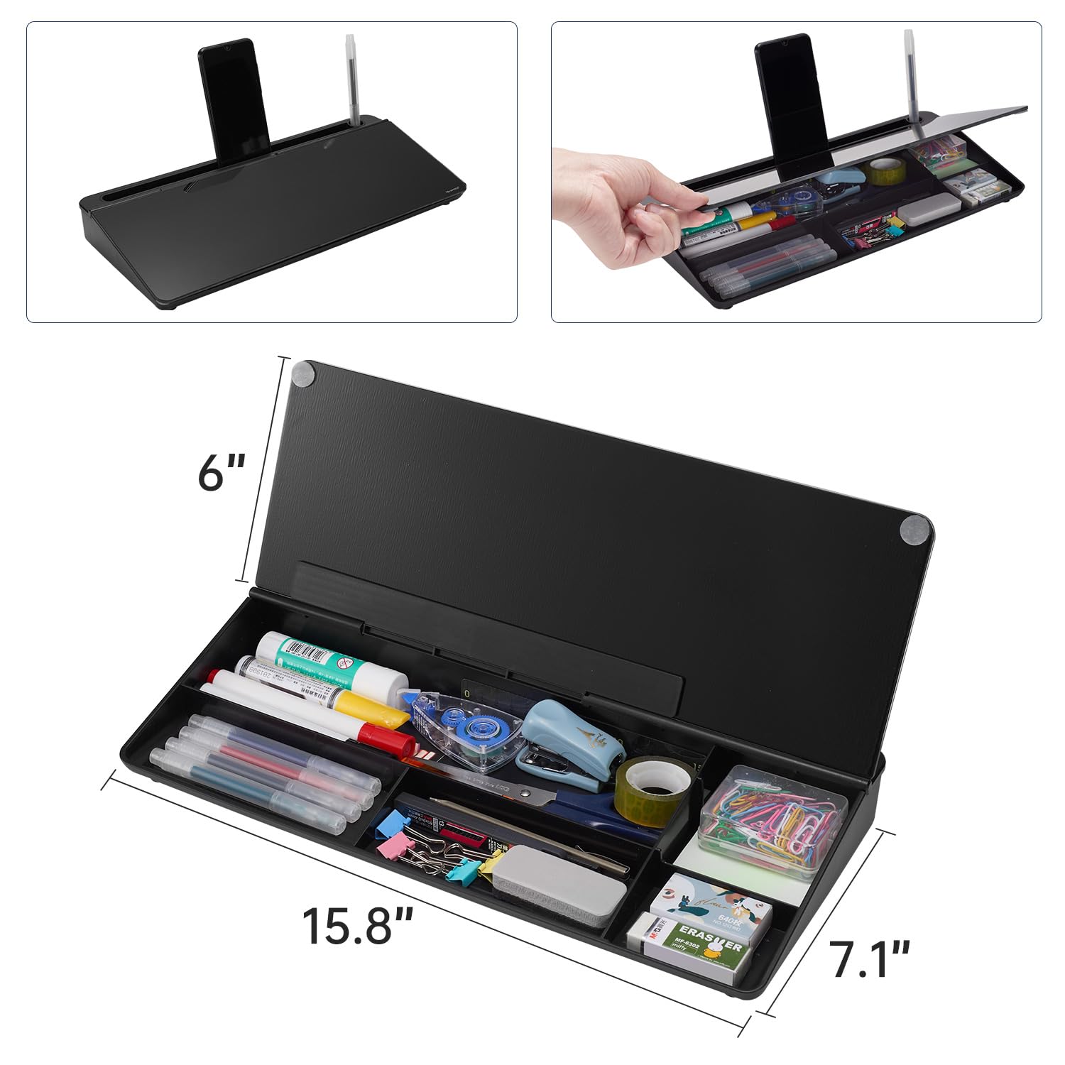 Desktop Whiteboard Dry-Erase-Board - Computer Keyboard Stand White Board Surface Pad with Drawer, Desk Organizers with Accessories for Office, Home, School Supplies - Complete Black