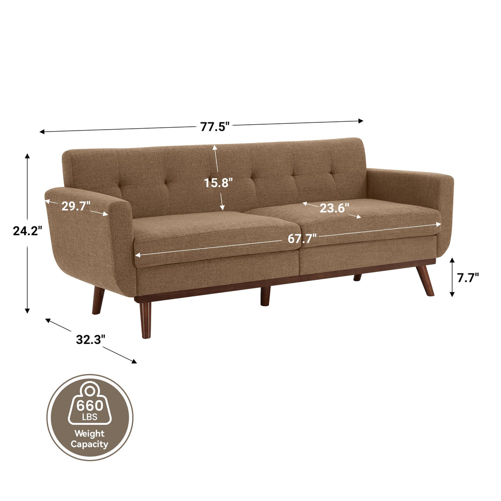 77.2" W Loveseat Sofa, Solid & Easy to Install Small Couch for Bedroom, Office, Apartment, Brown