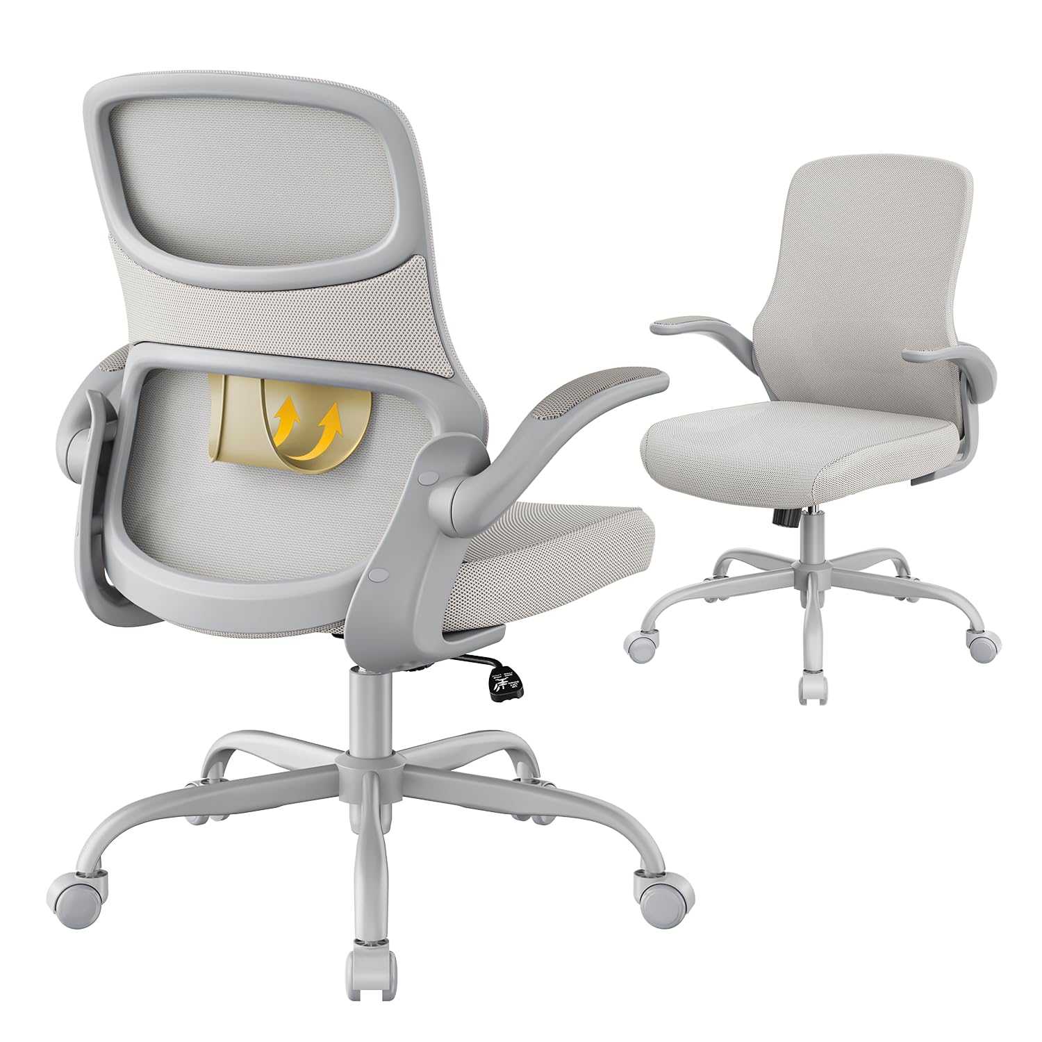 Office Chair, Mesh Ergonomic Desk Chairs, Comfy Computer Gaming Chair with Adjustable Height & Flip-up Armrest, Lumbar Support & Swivel Function for Home Office (Gray)