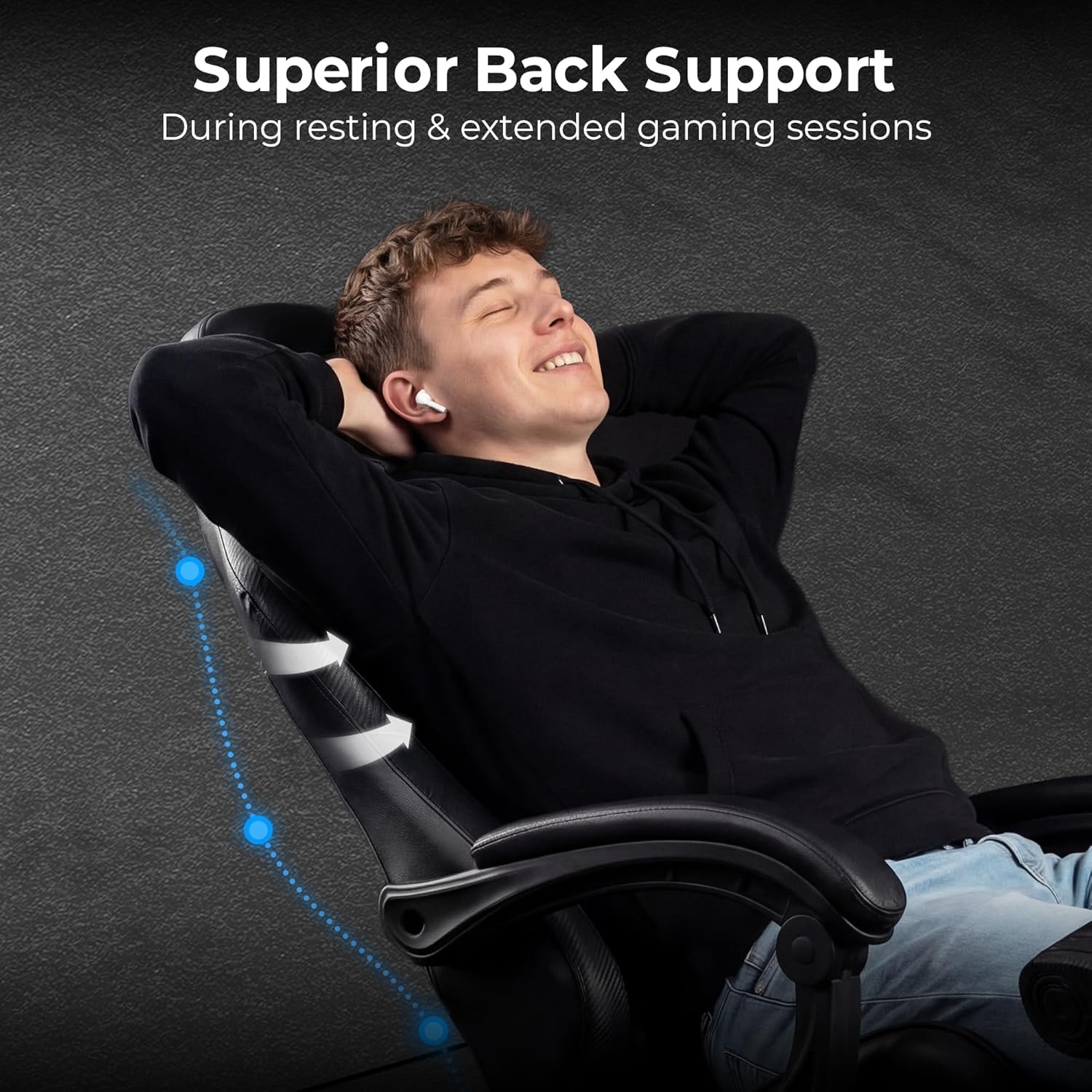 Gaming Chair with Footrest Lumbar Support for Home Office High Back Recliner Height Adjustable Ergonomic Comfy Leather Computer Desk Chair (Black)