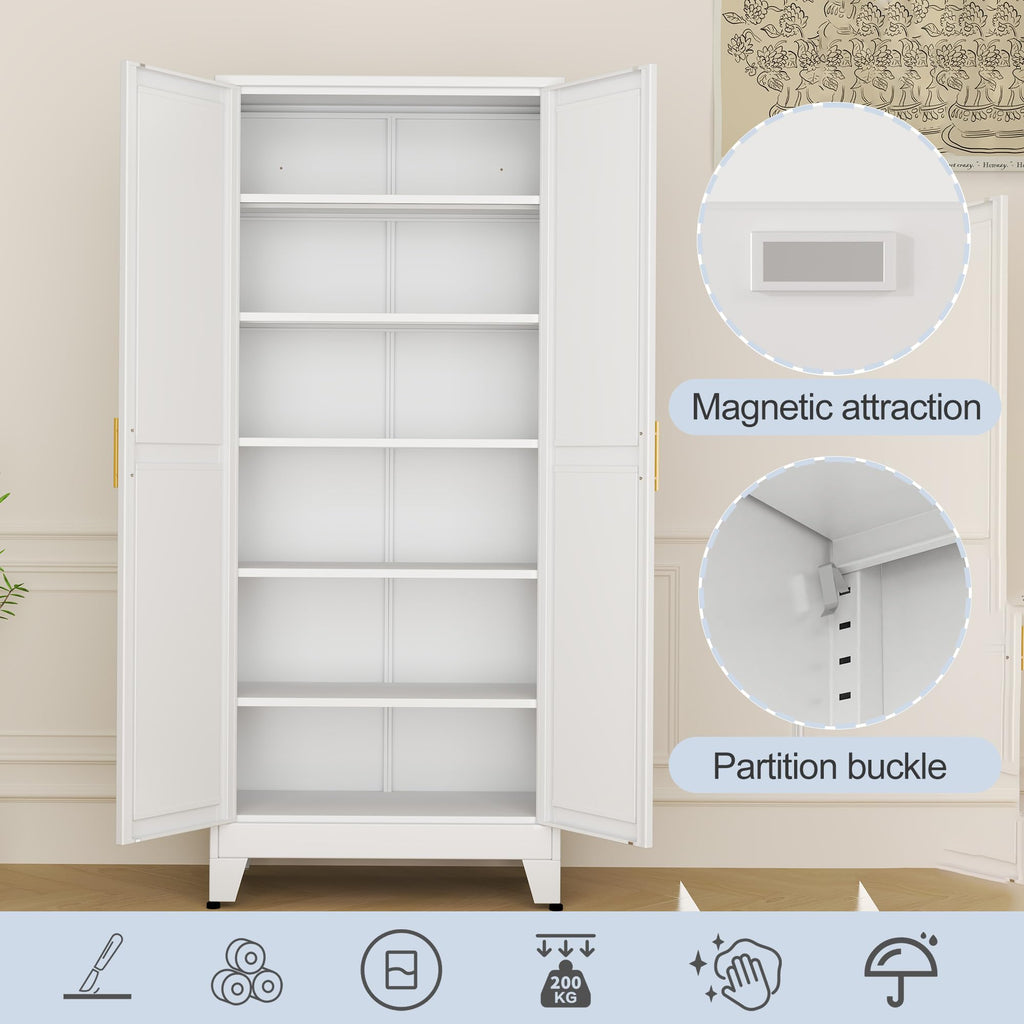 White Metal Storage Cabinet,75" Steel Cabinets for Home Office