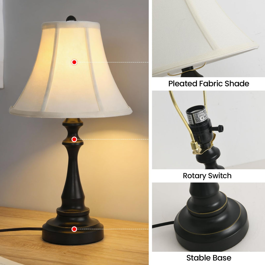Traditional Table Lamp, Vintage Desk Lamp for Living Room with Fabric Shade, Farmhouse Bedside Lamp Black Finish for Bedroom Nightstand Office Hotel (Pack-01)