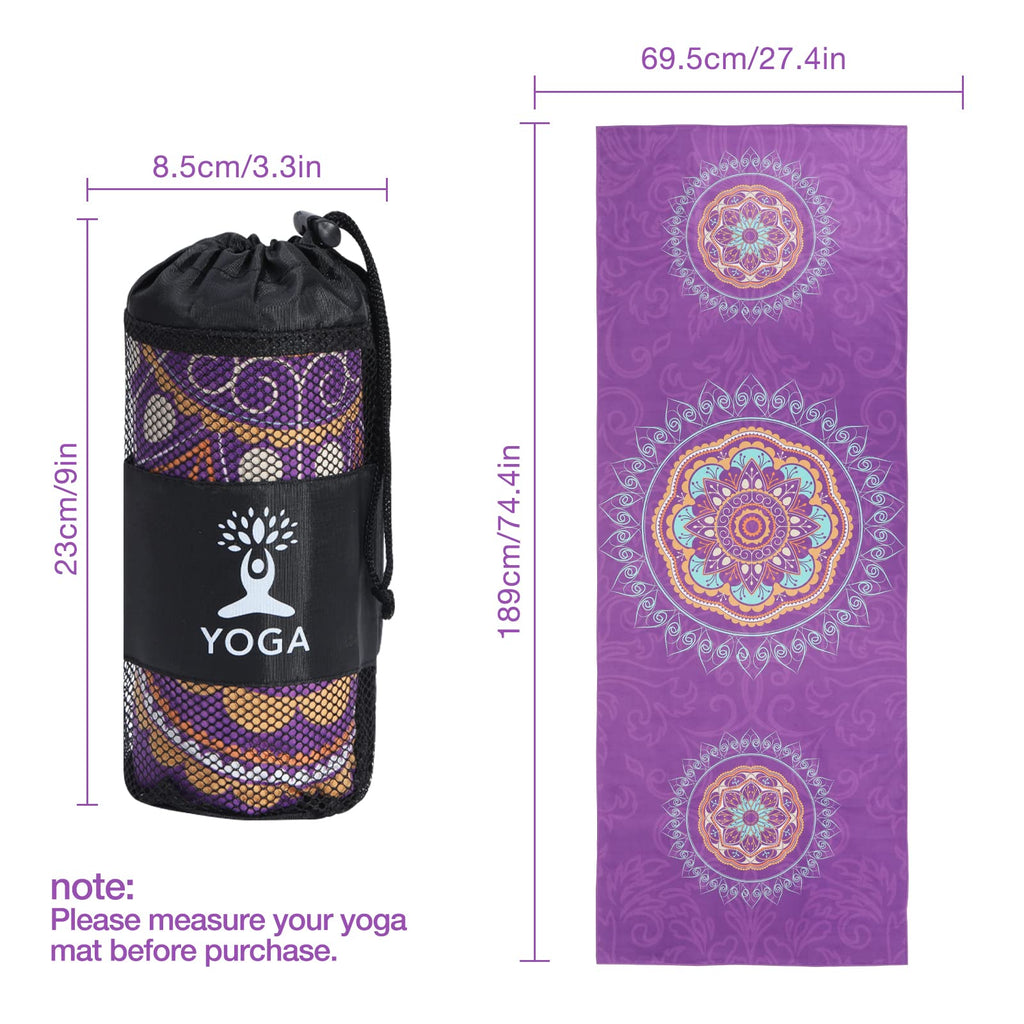 Yoga Towel, Non-Slip Quick-Dry Mat Towel, Purple Mandala