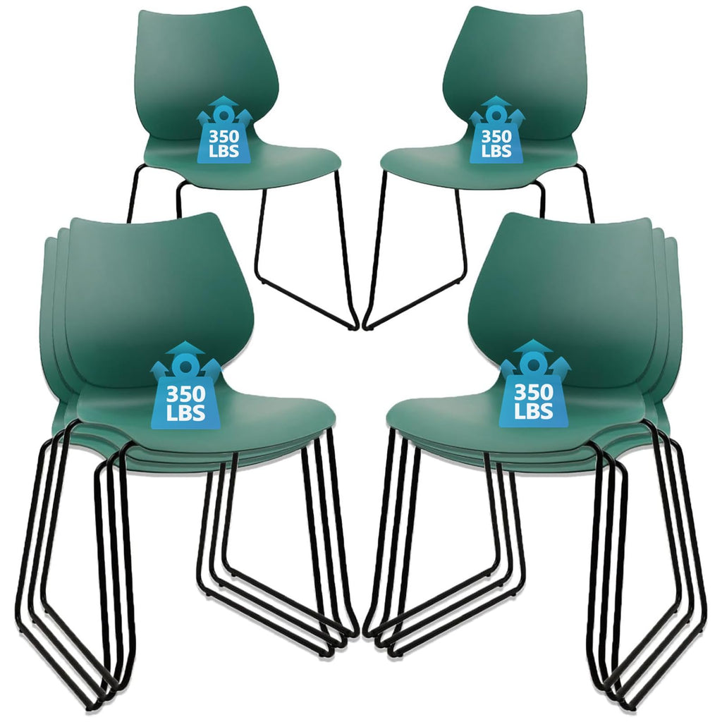 Set of 8, Stackable Waiting Room Chair, Stacking Office Chair with Ergonomic Lumbar Support and Metal Legs, Plastic Desk Chairs for Conference School Church Guest Reception, Green