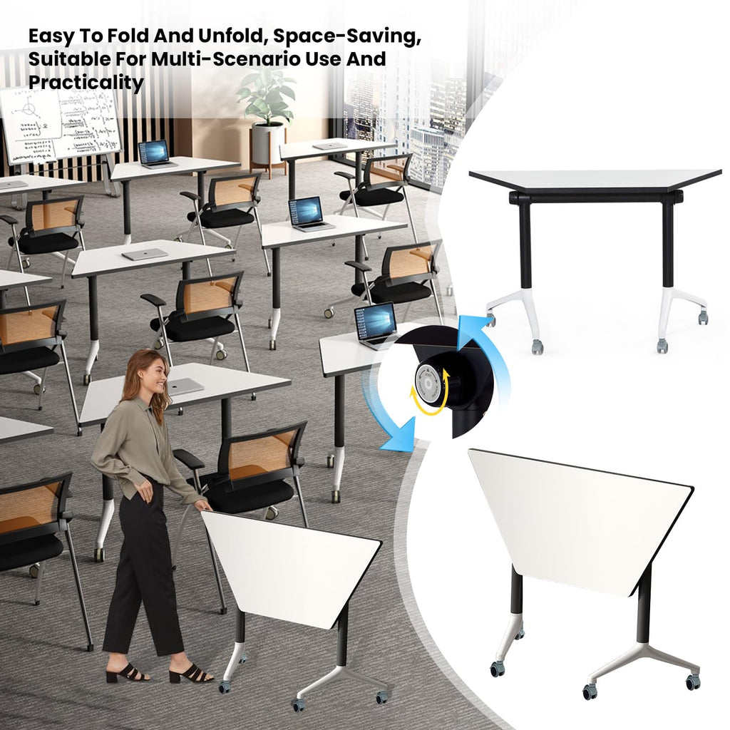 Folding Conference Table,6 Pack Trapezoid Flip Top Mobile Training Table