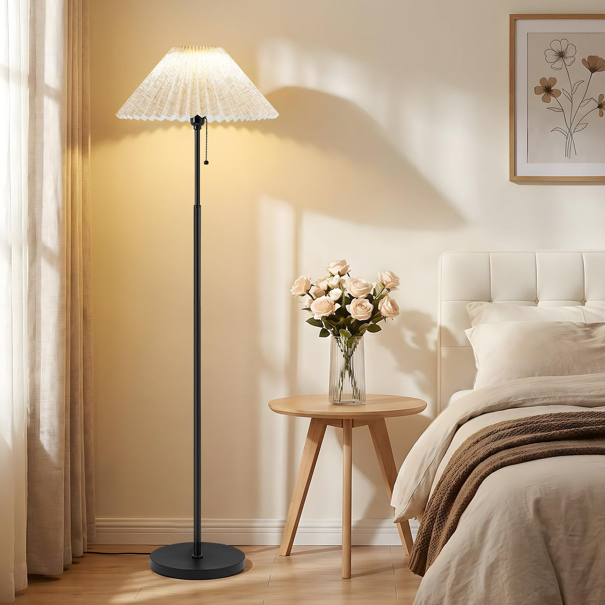 Floor Lamps for Living Room, 59.5" Pleated Modern Standing Lamp,Linen Shade