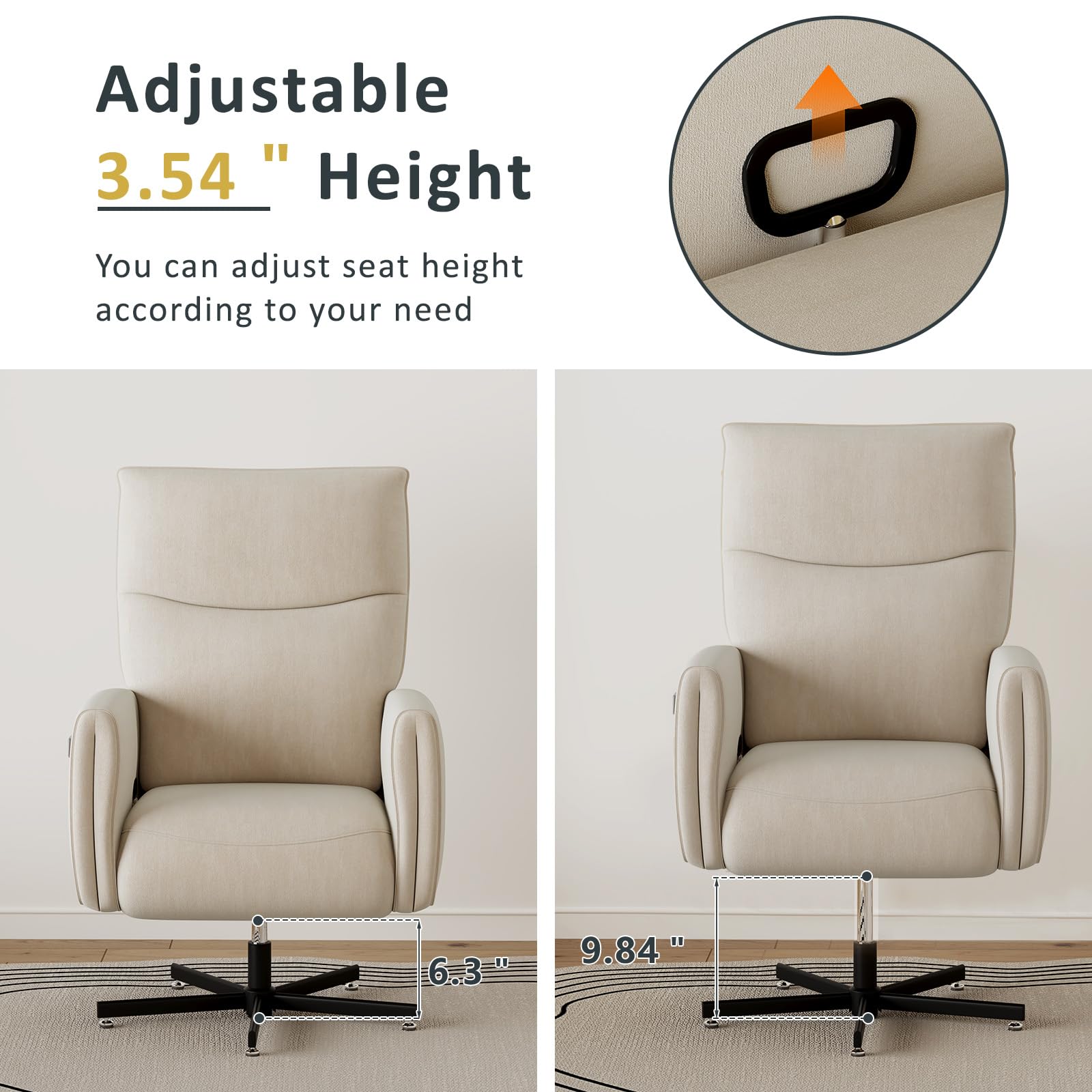 Power Swivel Recliner Chair, Modern Electric with USB & Type-C Ports, Upholstered Velvet Swivel Recliner Chair, 360° Swivel for Office & Living Room, Easy Assembly (Beige)