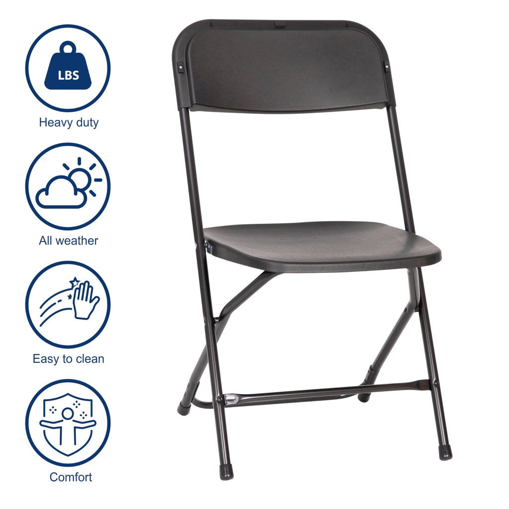 Set of 4, Hercules Series Big & Tall Stackable Plastic Folding Chairs, Extra Wide Commercial Event Seats, Black