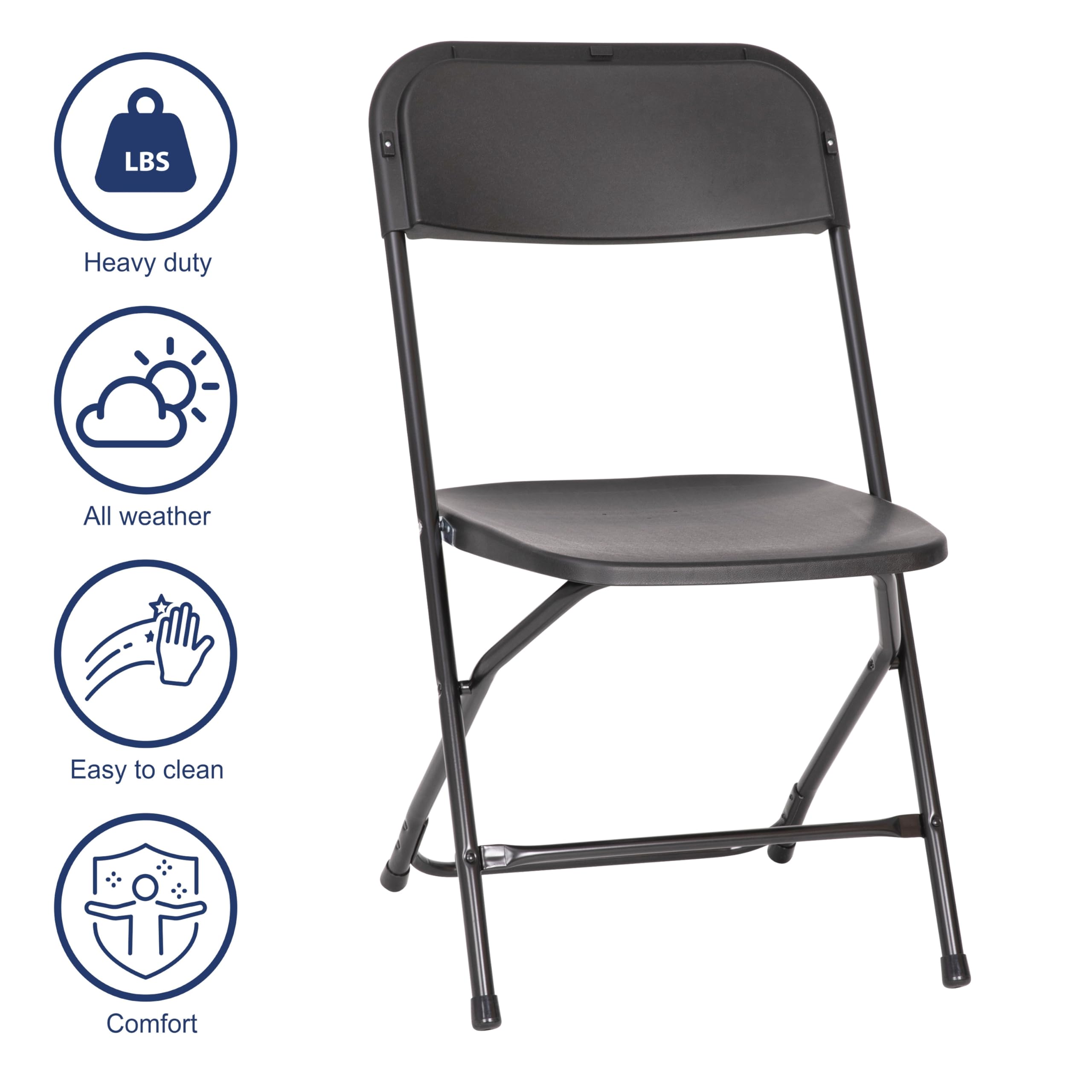 Set of 4, Hercules Series Big & Tall Stackable Plastic Folding Chairs, Extra Wide Commercial Event Seats, Black