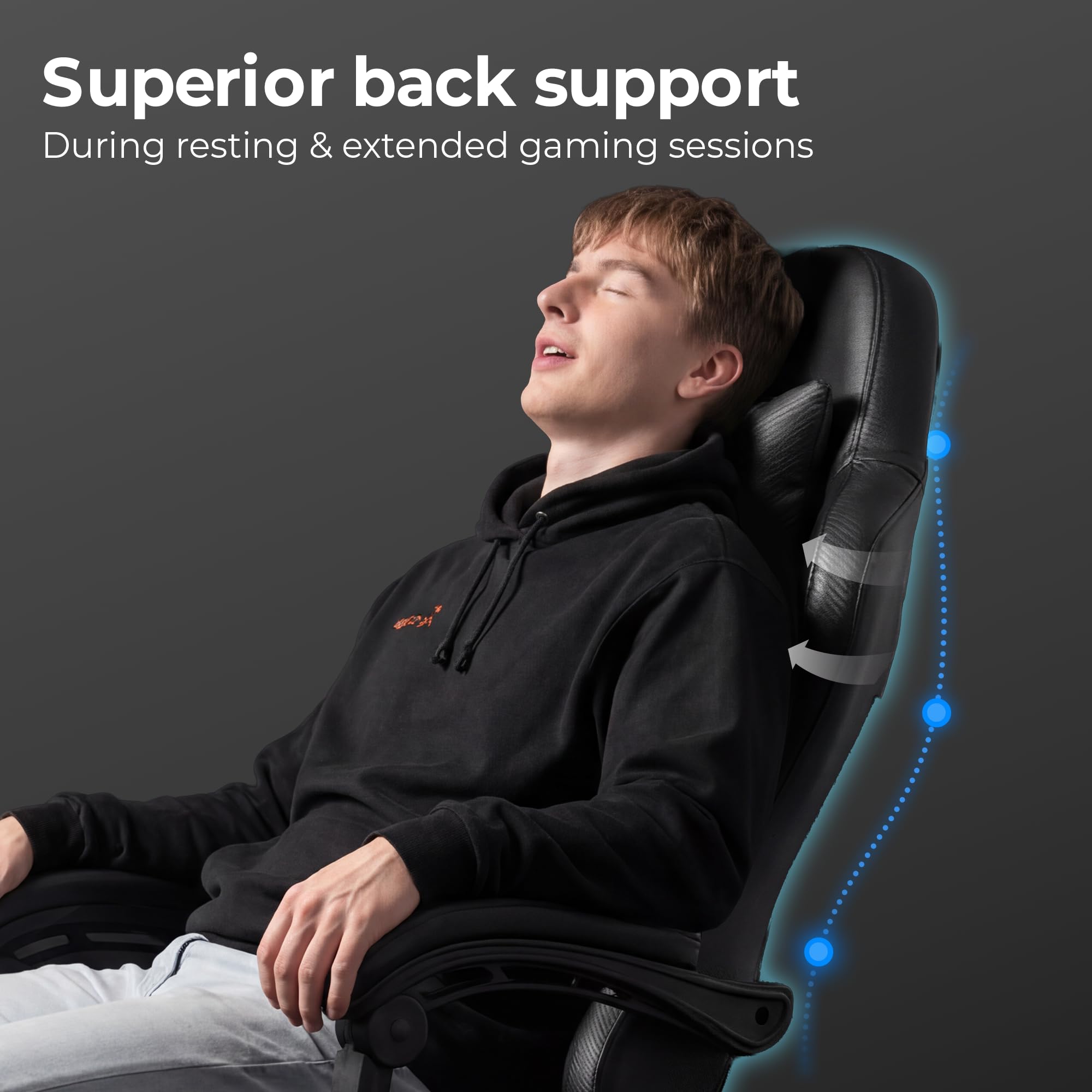 Gaming Chair with Footrest Lumbar Support for Home Office High Back Recliner Height Adjustable Ergonomic Comfy Leather Computer Desk Chair (Deep Black)