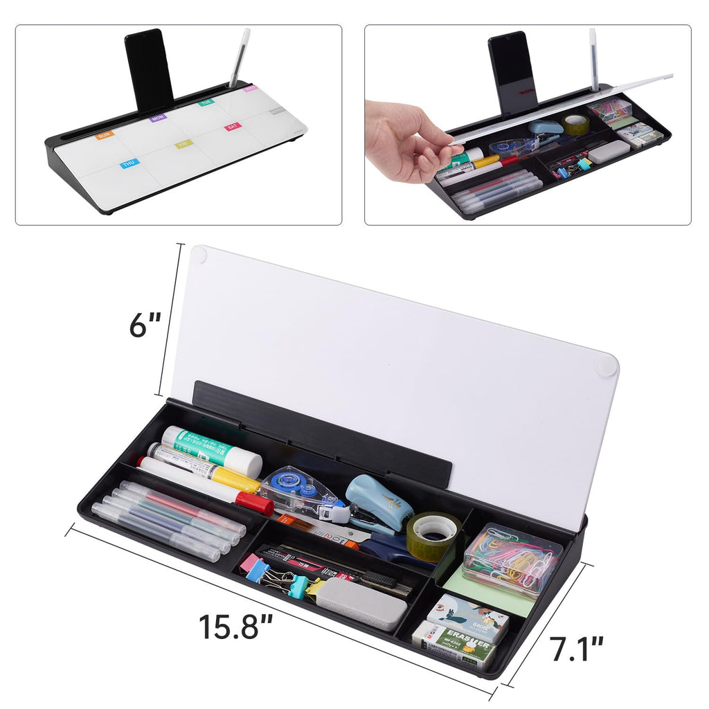 Whiteboard Weekly Dry-Erase-Board - Desktop White Board Calendar Desk Organizers with Accessories Computer Keyboard Stand with Drawer, for Office, Home, School Supplies - Black Calendar