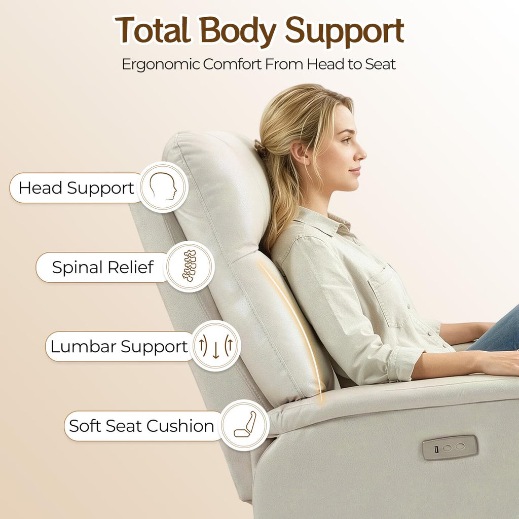 Electric Office Chair with USB Charging, Recliner Executive Office Chair with Footrest, Big and Tall High-Back Desk Chair, 400LBS Weight Capacity, Microfiber, Beige