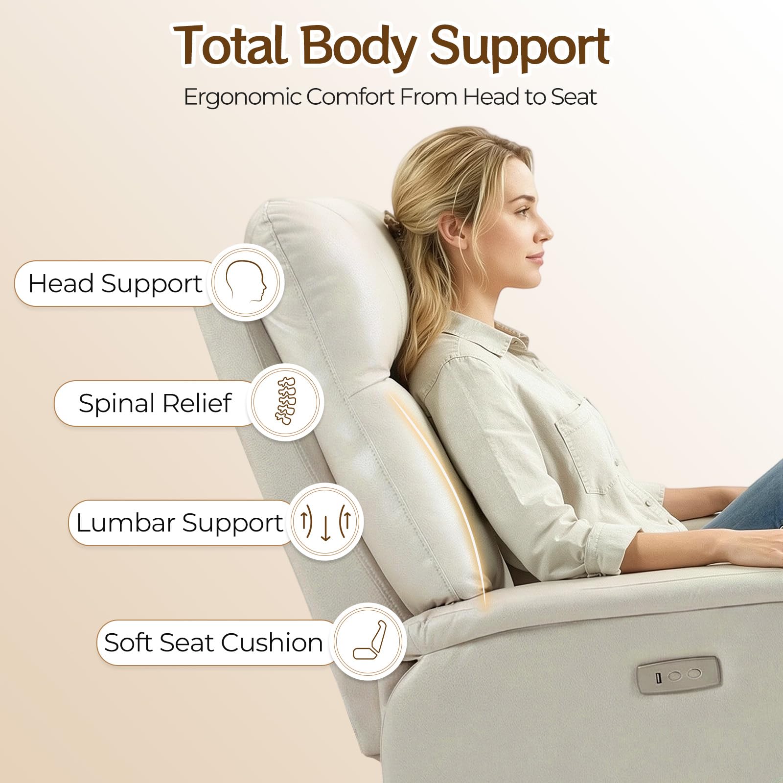 Electric Office Chair with USB Charging, Recliner Executive Office Chair with Footrest, Big and Tall High-Back Desk Chair, 400LBS Weight Capacity, Microfiber, Beige