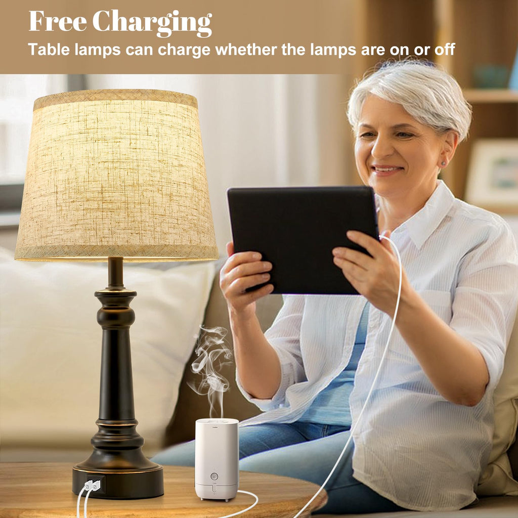 Touch Lamps for Nightstand Set of 2 - Black Table Lamp for Bedroom Dimmable Bedside Lamp with USB C+A Ports - Lamps for Night Stands Living Room End Table,2 LED Bulbs Included