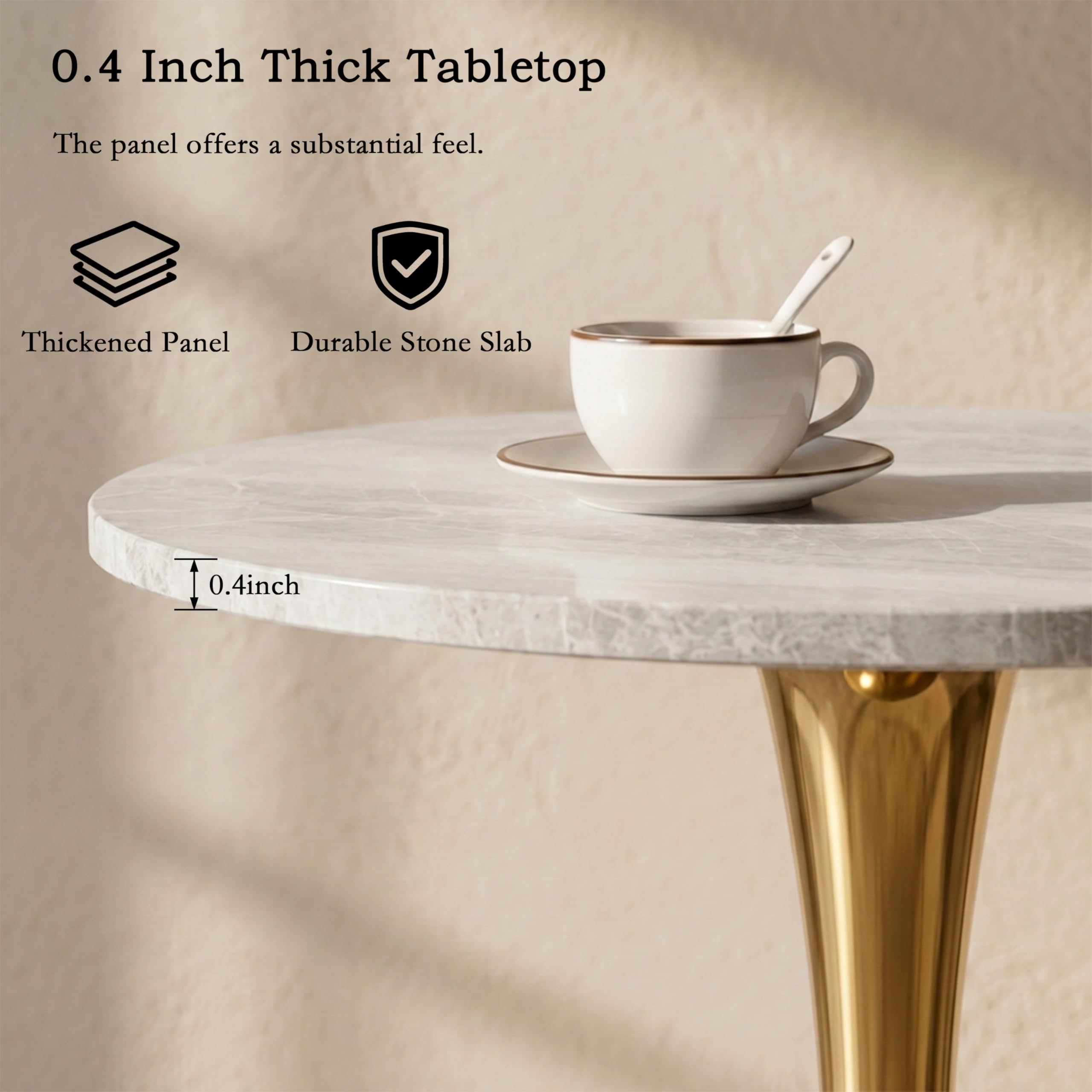 Sybrioka 27.6" Marble Round Tulip Table, Mid-Century Modern Style Dining Table with Gold Pedestal Base for 2-4 People, Featuring A Marble Tabletop for Kitchen, Dining Room, Cafe (Grayish White)