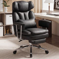 Home Office Desk Chair Comfy with Foot Rest, PU Leather Ergonomic Big and Tall High Back Support, 360° Swivel Wheels, Armrests and Detachable Pillow, Height Adjustable, Black