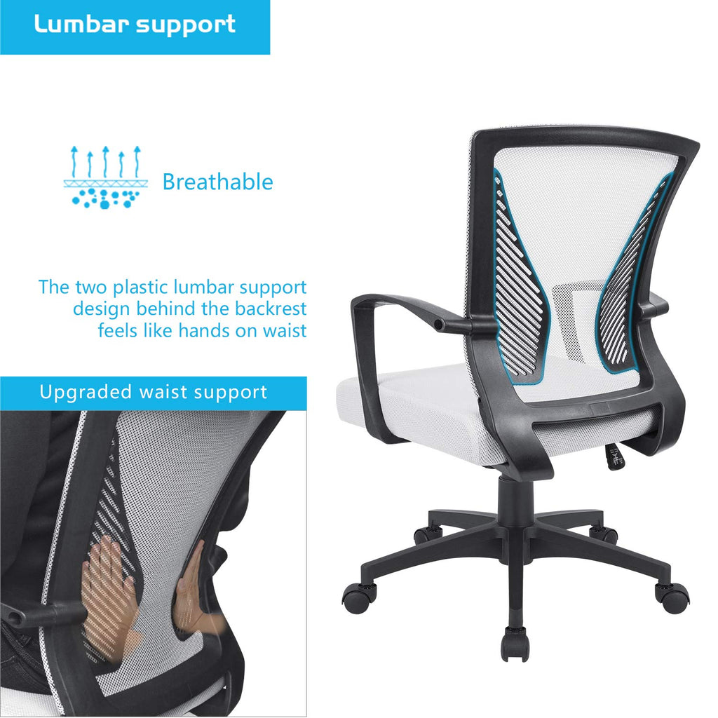 Office Chair Ergonomic Computer Desk Mesh Chair Mid Back Swivel Lumbar Support with Armrest (1, White)