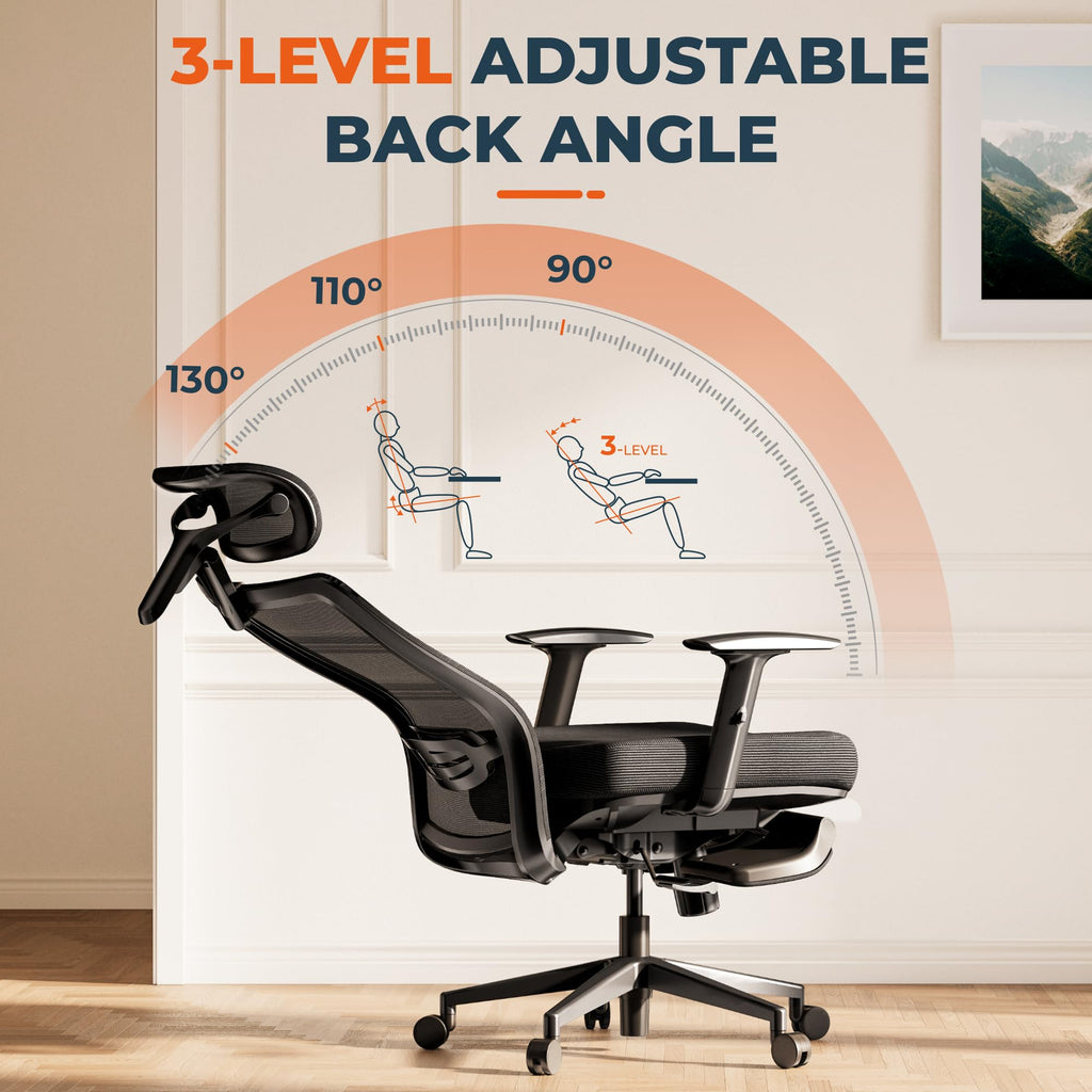 FitStand ErgoChair Pro Big and Tall Office Chair, Swivel Computer Chair, Home Office Desk Chairs， with Lumbar Support/17in Retractable Footrest/4D Headrest/400lbs Heavy Duty,Foam Seat Cushion,Black