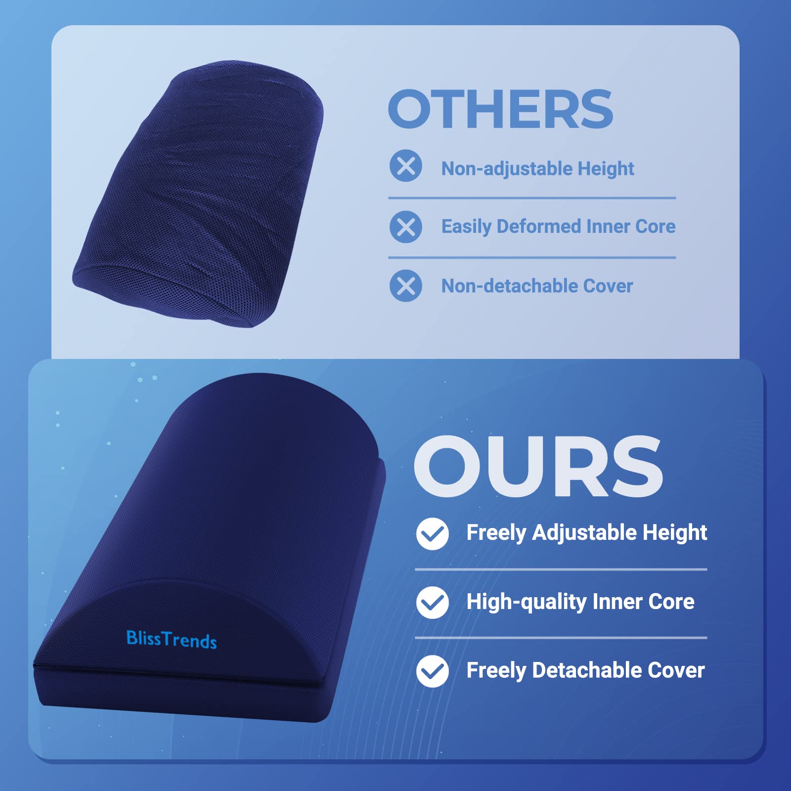 Foot Rest for Under Desk at Work-Versatile Foot Stool with Washable Cover-Comfortable Footrest with 2 Adjustable Heights for Car,Home and Office to Relieve Back,Lumbar,Knee Pain-Blue Long