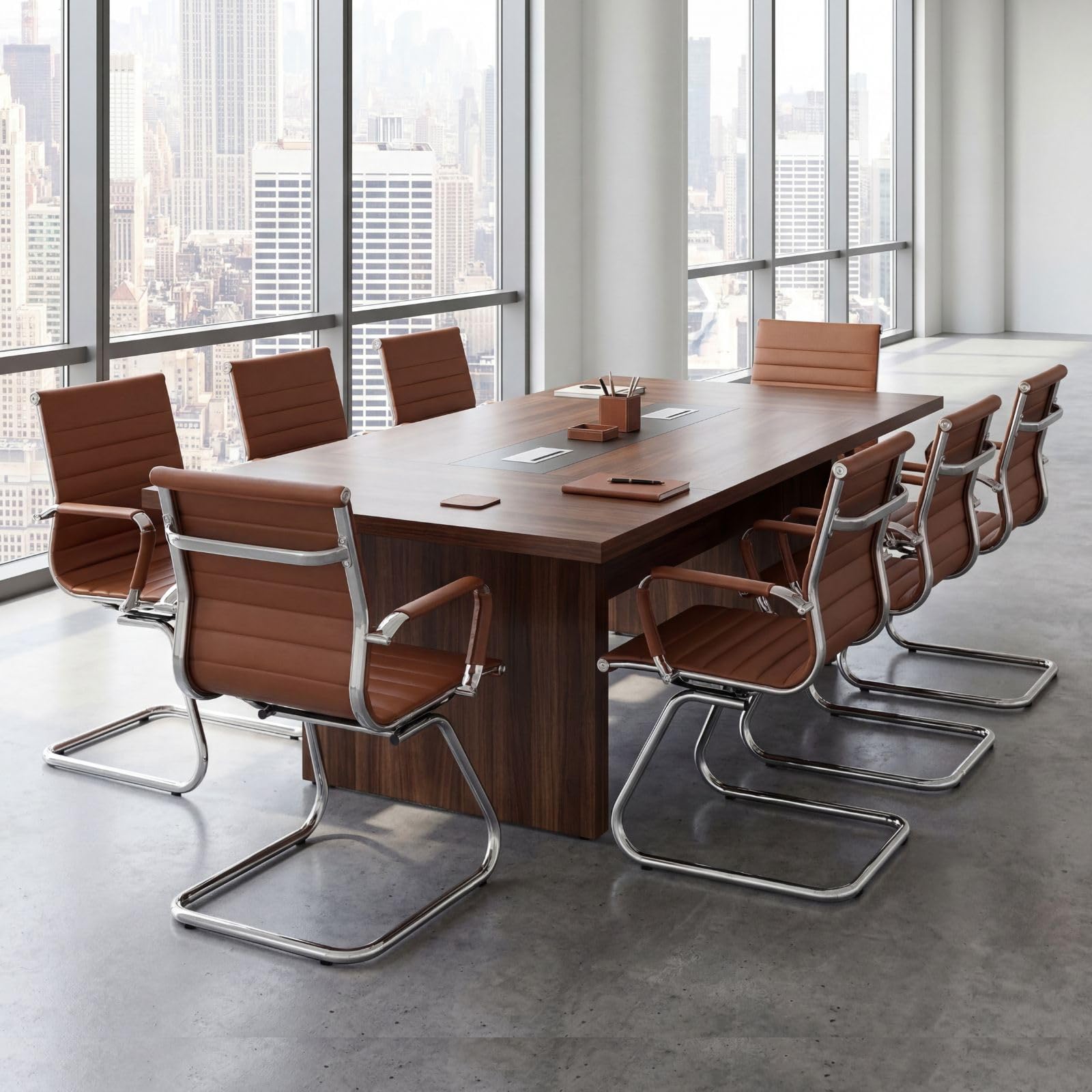 Conference Room Chairs Set of 8, Waiting Room Chairs with Arms, Reception & Waiting Room Seating, No Wheels Meeting Chairs with Mid Back Support and Chrome Sled Base, Cafe