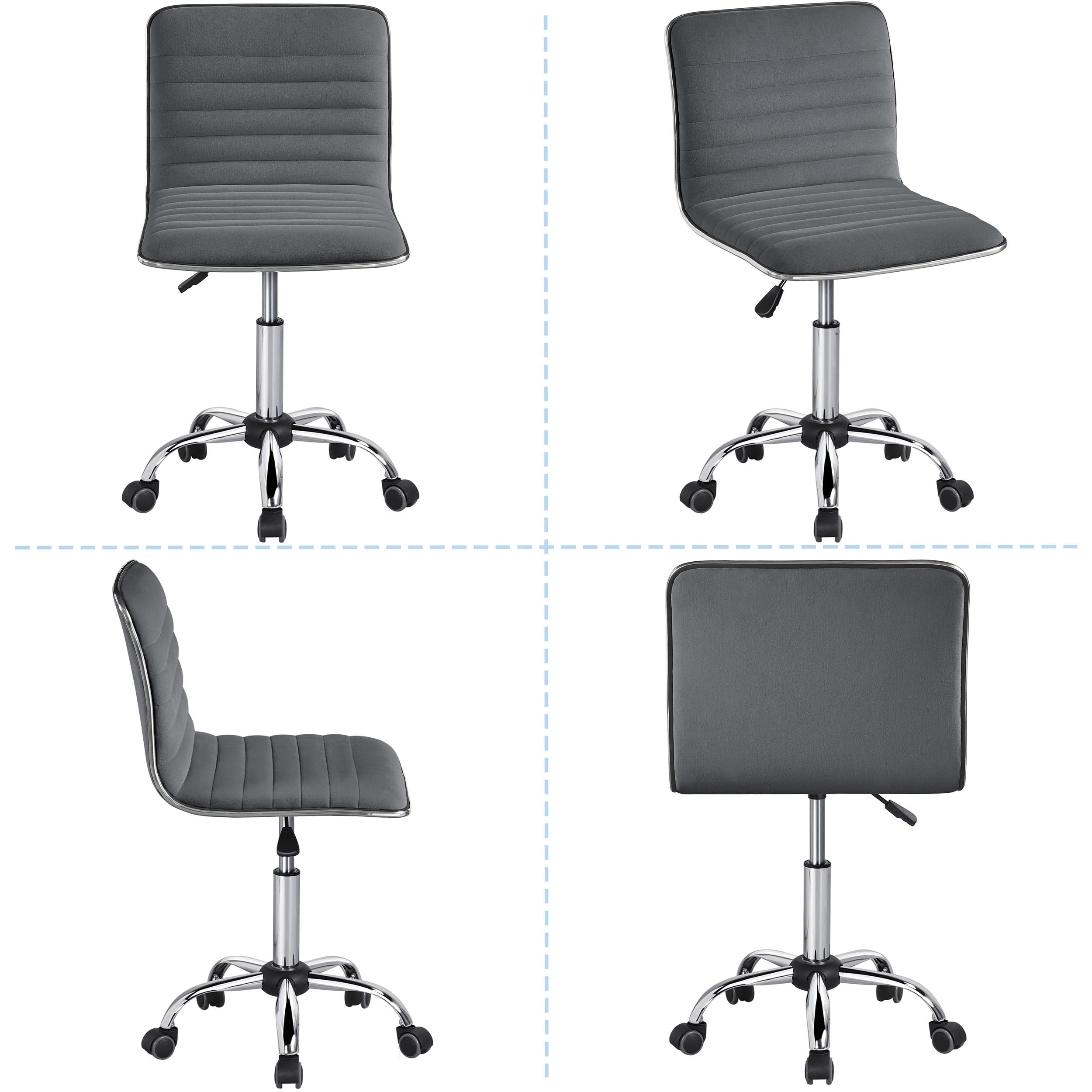 Velvet Low Back Armless Ribbed Office Chair Height Adjustable Swivel Task Chair Dark Gray