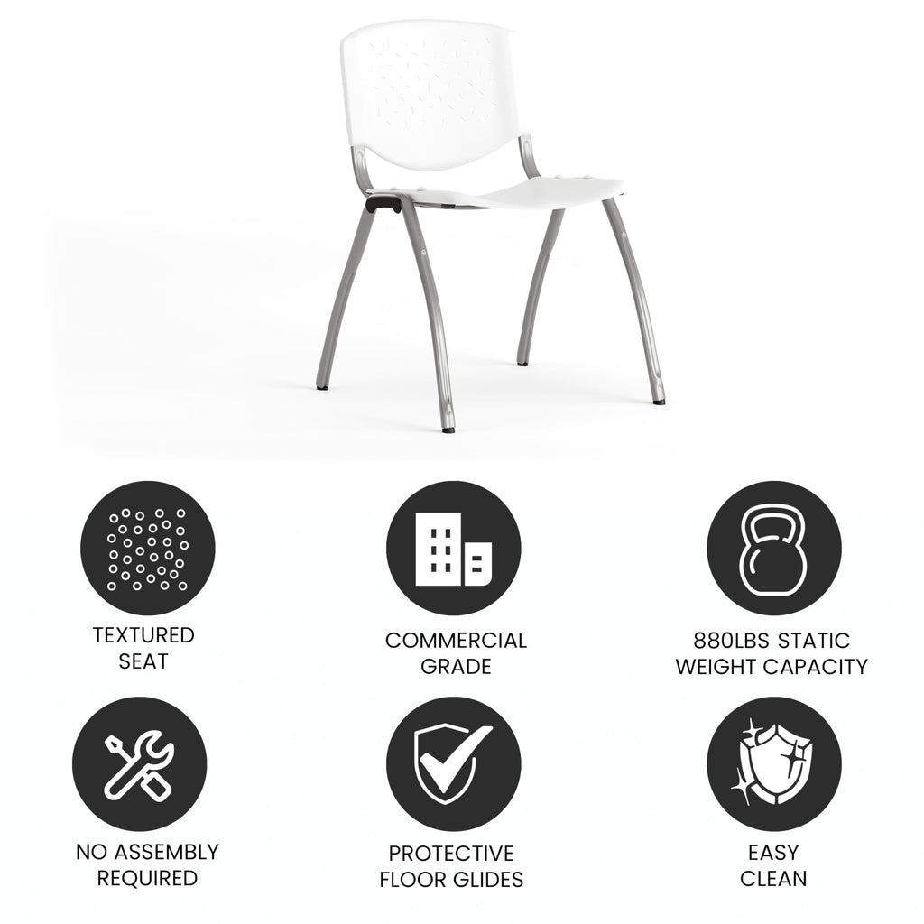 HERCULES Series 880 lb. Capacity White Plastic Stack Chair with Titanium Gray Powder Coated Frame