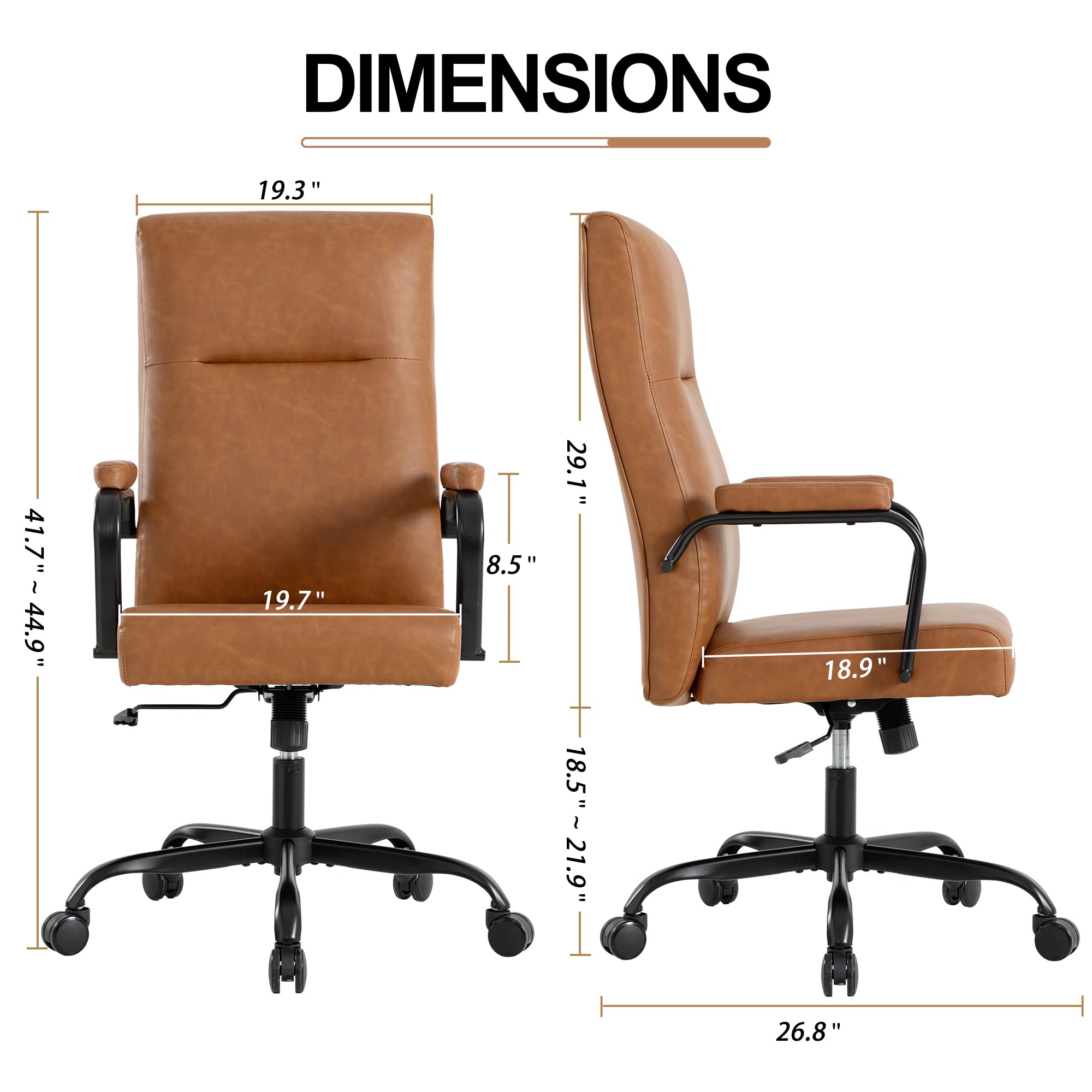 Office Desk Chair,Leather Conference Room Chairs with Wheels,Modern High Back Executive Office Chair with Memory Foam,Ergonomic Swivel Computer Chair for Home Office Brown