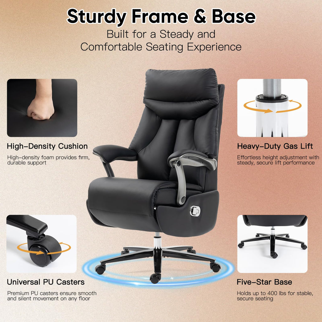 Electric Executive Office Chair with Footrest, 400LBS Big and Tall Office Chair, Comfortable Ergonomic Recliner Chair for Home Office, Studio or Gaming Room, Black