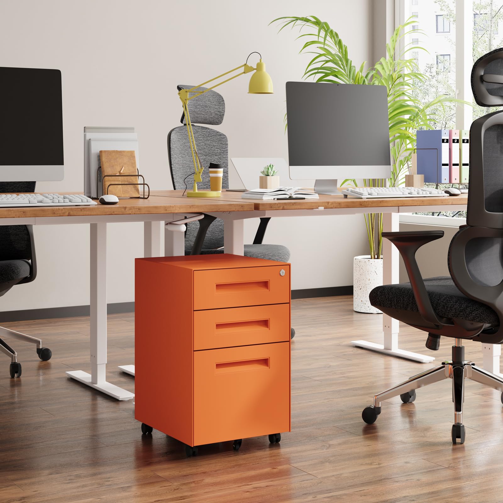 3 Drawer Metal Rolling File Cabinet Under Desk Filing Cabinet Orange