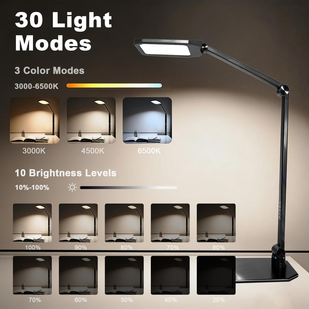 Pro LED Desk Lamp with Remote, Eye-Caring CRI95+ Dimmable Light, 3000K–6000K Adjustable Color Temperature, Flexible Clamp or Base Mount, Memory Function Desk Lamp for Office, Study & Zoom Meetings