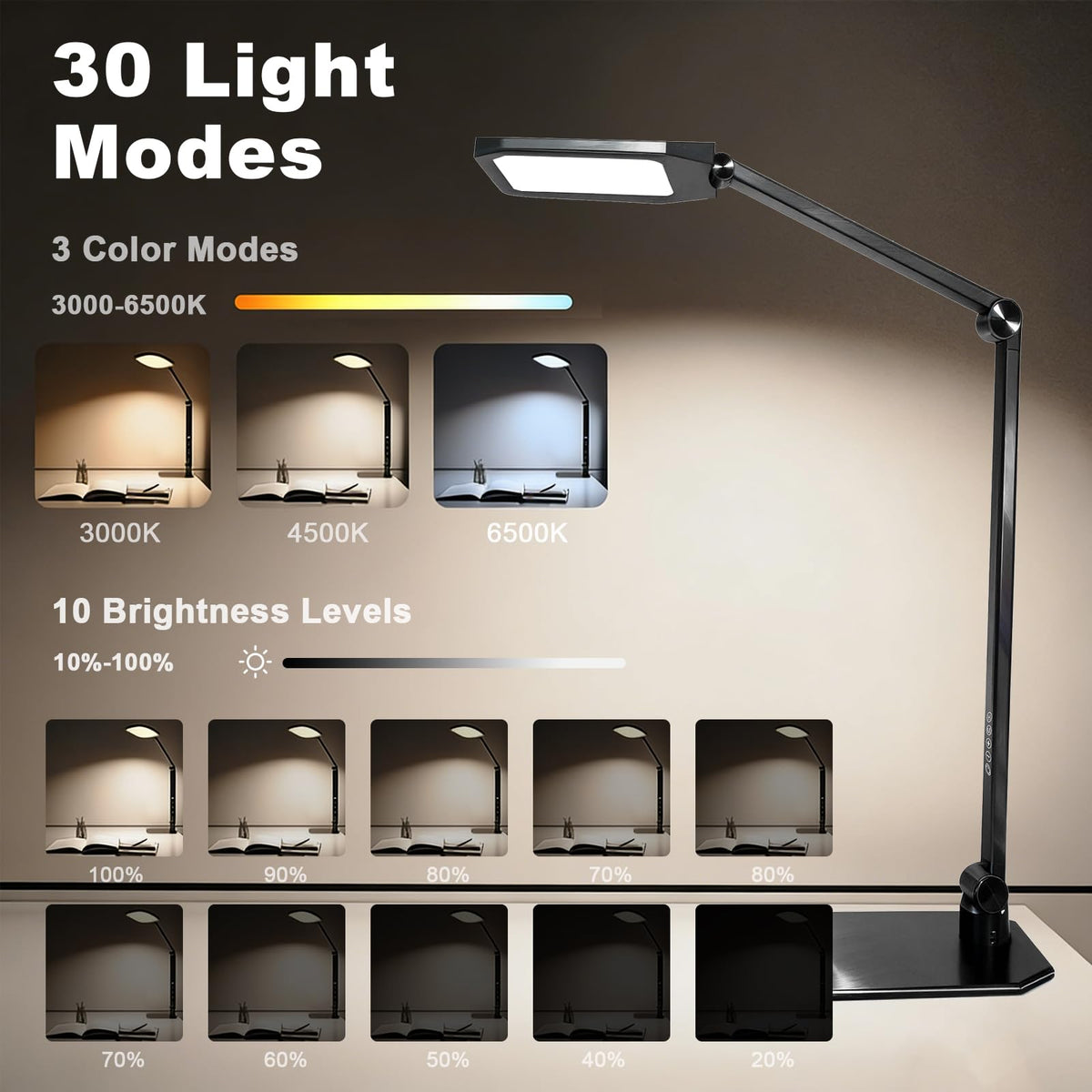 Pro LED Desk Lamp with Remote, Eye-Caring CRI95+ Dimmable Light, 3000K–6000K Adjustable Color Temperature, Flexible Clamp or Base Mount, Memory Function Desk Lamp for Office, Study & Zoom Meetings