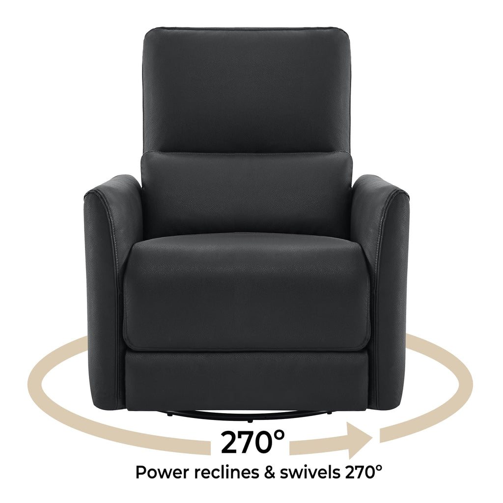Power Recliner Chair Swivel Glider, FSC Certified Upholstered Faux Leather Living Room Nursery Reclining Sofa Chair with Lumbar Support, Black