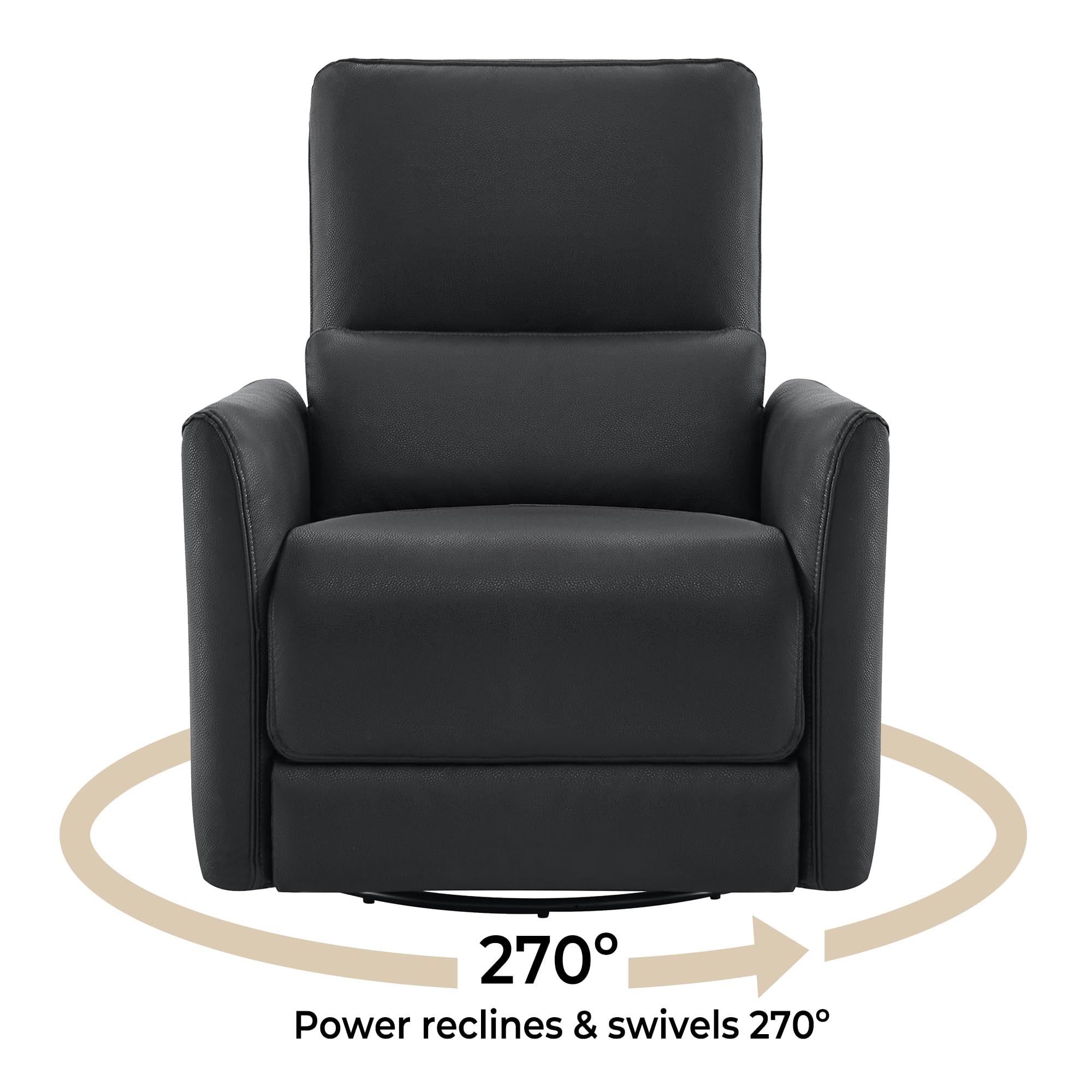 Power Recliner Chair Swivel Glider, FSC Certified Upholstered Faux Leather Living Room Nursery Reclining Sofa Chair with Lumbar Support, Black