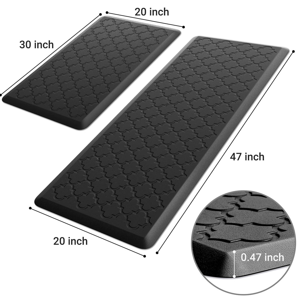Mat [2 PCS] Cushioned Anti-Fatigue Floor Mat Water Resistant Non-Skid Kitchen Mats and Rugs Ergonomic Comfort Foam Kitchen Rugs Standing Mat for Floor Office Sink (Black,20"x30"+20"x47")