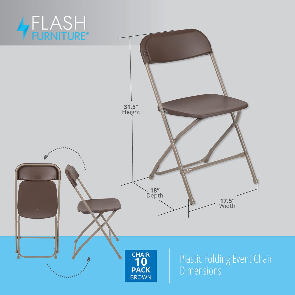 10 Pack , Hercules Series Plastic Folding Chair Brown -650LB Weight Capacity Comfortable Event Chair-Lightweight Folding Chair
