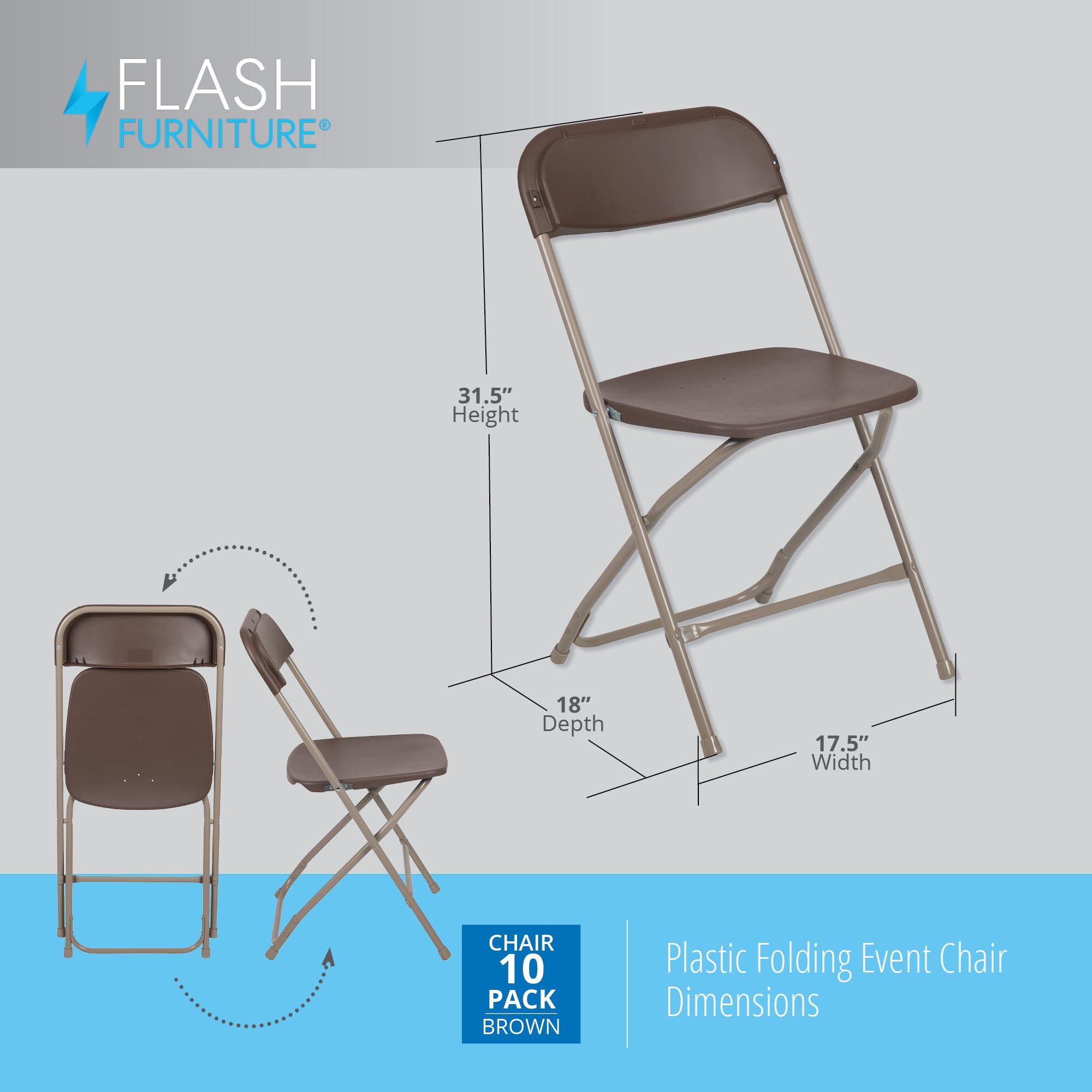 10 Pack , Hercules Series Plastic Folding Chair Brown -650LB Weight Capacity Comfortable Event Chair-Lightweight Folding Chair