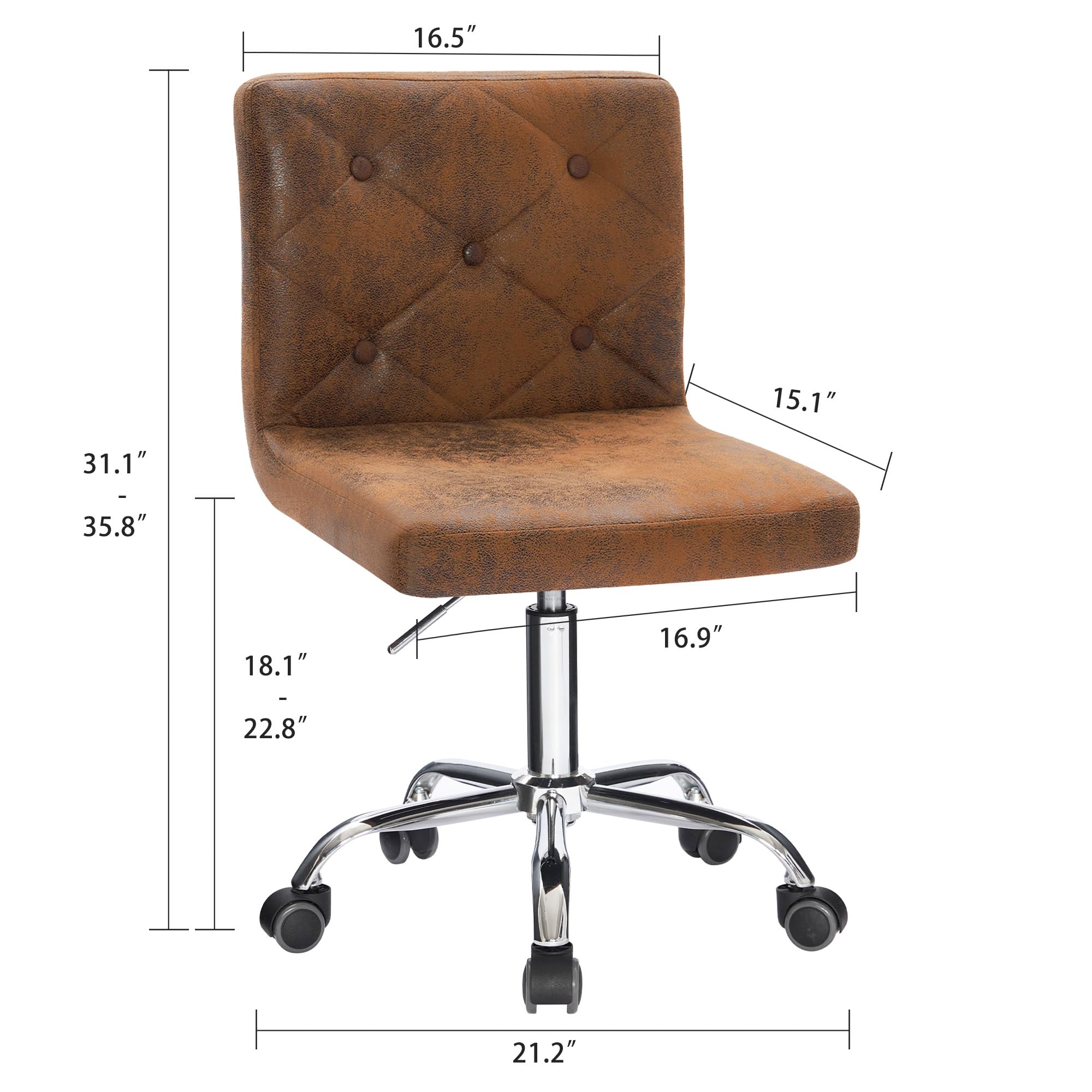 PU Leather Mid-Back Armless Desk Chair Adjustable Height 360° Rolling Swivel for Office Work, Dark Brown